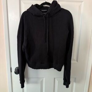 Carbon38 Black Cropped French Terry Pullover Hoodie Sweatshirt Large
